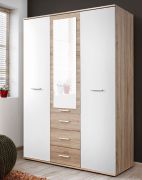 Armoire avec miroir Velle 07 | Espace optimisé | Chêne Sonoma & Blanc | 191 x 135 x 55 cm | 3 tiroirs