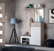 Penderie avec assise Sviland 04 | chêne Wellington/blanc | 200 x 120 x 35 cm | miroir intégré