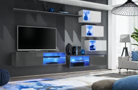 Meuble mural Volleberg 56 | Gris / Blanc | 150 x 250 x 40 cm | Push-to-open | LED intégrée