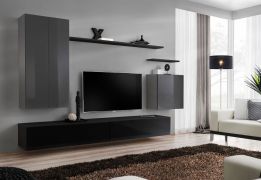 Meuble mural séjour 5 portes Balestrand 25 | Gris/Noir | 160 x 270 x 40 cm | Push-to-open