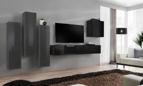 Meuble mural Balestrand 41 | Gris/Noir | 160 x 330 x 40 cm | Fonction Push-to-open