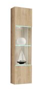Vitrine suspendue / Fonction push-to-open / 1 porte vitrée / Couleur : Chêne hickory jackson / 4 compartiments / Dimensions : 40 x 29 x 170 cm / Éclairage LED inclus