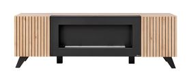 Meuble TV Nordkapp 05 | bois de noyer Jackson & noir | 52 x 160 x 45 cm | 2 compartiments | Cheminée noire intégrée