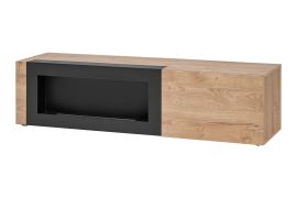 Meuble TV / Cheminée bio éthanol / Couleur : Chêne Ribbeck / Noir mat / 1 porte basculante / Dimensions : 160 x 45 x 42 cm / 1 compartiment/ Fonction Push-to-open