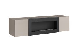 Meuble TV / Cachemire / Fonction push-to-open / Cheminée bio éthanol / 160 x 40 x 40 cm / Meuble TV / Finition haut de gamme / 2 compartiments / Pour le salon