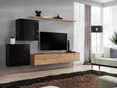 Meuble mural design Balestrand 78 | Noir & chêne naturel | 150 x 250 x 40 cm | Push-to-Open