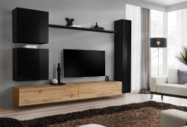 Meuble mural design Balestrand 126 | Noir & chêne Wotan | 180 x 280 x 40 cm | 16 compartiments