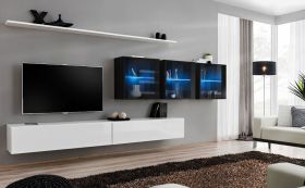 Meuble mural Balestrand 261 | Design moderne blanc/noir | 150 x 340 x 40 cm | Éclairage LED