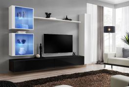 Meuble mural Balestrand 277 | Blanc & Noir | 180 x 280 x 40 cm | Push-to-open, design moderne