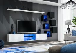 Meuble mural design Volleberg 05 | LED intégrée | Blanc/Noir | 140 x 260 x 40 cm | Push-to-open