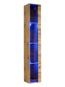 Vitrine suspendue avec quatre compartiments Fardalen 16, Couleur : Chêne Wotan - dimensions : 180 x 30 x 30 cm (h x l x p), avec éclairage LED
