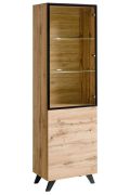 Vitrine haute Nautnes 02 | Chêne Wotan / Noir | 197 x 60 x 40 cm | 5 casiers, LED, Push To Open