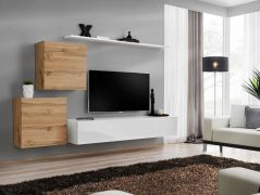 Meuble mural Balestrand 76 | chêne Wotan & blanc brillant | 150 x 250 x 40 cm | 3 portes, design moderne