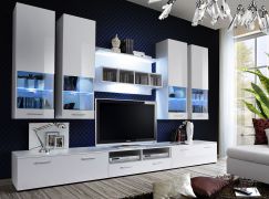 Mur de salon Bjordal 69 | Blanc brillant | 190 x 300 x 45 cm | Grand espace de rangement