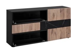 Commode / Couleur : Noir / Chêne Vicking / Marbre Noir / Buffet / 1 tiroir / Façade striée / 160 x 45 x 82 cm / Fonction Push-to-open / 5 compartiments