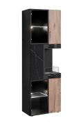 Vitrine / incl. cheminée bio éthanol / Couleur : Noir / Chêne Vicking / Marbre Noir / Eclairage LED incl. / Fonction Push-to-open / 60 x 40 x 182 cm