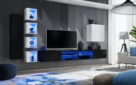 Meuble mural Volleberg 86 noir/blanc | Design moderne | 150 x 280 x 40 cm | Grand espace de rangement