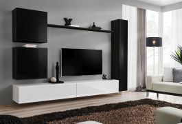 Mur TV Balestrand 118 | Noir & Blanc | 180 x 280 x 40 cm | 5 portes | Design moderne
