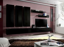 Meuble mural suspendu Hompland 44 noir | 170 x 320 x 40 cm | Grand espace de rangement