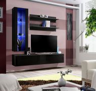 Meuble mural Hompland 80 | Blanc / Noir | 170 x 160 x 40 cm | Push-to-open | Design moderne