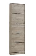 Meuble à chaussures haut cinq portes abattantes Veliko 07 | Chêne gris | Poignées grises | 191,5 x 58 x 18 cm