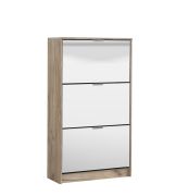 Meuble à chaussures avec portes miroir | 3 abattants | 6 compartiments | Chêne gris | Gradide 08 | 119 x 67 x 28 cm | Design moderne