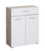 Commode Kove 04 | 1 tiroir | 2 portes | 3 compartiments | Chêne gris / Blanc brillant | 97,5 x 79 x 35 cm