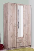Armoire à portes battantes avec miroir | 2 tiroirs | Chêne gris | 205 x 120 x 52 cm | Kovin 05