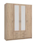 Armoire penderie avec miroirs | 2 tiroirs | 11 compartiments | Chêne Sonoma | 205 x 160 x 52 cm