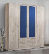 Armoire battante Kovin 02 | 2 portes miroir | 1,6 m largeur | Chêne gris | 11 compartiments | 205 x 160 x 52 cm