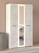Armoire porte miroir Brus 10 | Blanc/Béton | Poignées noires | 203,5 x 119 x 53 cm | 6 compartiments