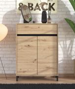 Armoire à chaussures / 1 tiroir / Couleur : Chêne Artisan / 2 portes battantes / Bords ABS / 4 compartiments / Dimensions : 80 x 40 x 109,5 cm / Pour l'entrée