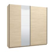 Armoire / Design simple / Couleur : Chêne light Port / 1 porte miroir / 2 tringles à vêtements / Dimensions : 220 x 61 x 217,5 cm / Chants ABS / 2 compartiments