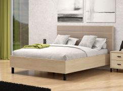 Lit double / Rembourrage de tête de lit / Couleur : Chêne light Port / Beige / Chants ABS / Surface de couchage : 160 x 200 cm / Pieds : Noir