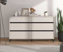 Commode / 6 tiroirs / Couleur : Cachemire / Design moderne / Chants ABS / Pieds : Noir / Dimensions : 157 x 40 x 90 cm / Facile à combiner