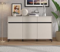 Commode / 3 portes battantes / 1,5 m de large / Couleur : Cachemire / 3 tiroirs / Dimensions : 157 x 40 x 90 cm / Buffet / Bords ABS / 6 compartiments / Pieds : Noir