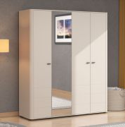 Armoire / 1 porte miroir / Couleur : Cachemire / 4 portes / Armoire à portes battantes / 2 tringles à vêtements / Dimensions : 179,5 x 56 x 210,5 cm / Poignées : Noir / 2 compartiments