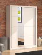 Armoire à portes coulissantes / Penderie / 5 compartiments / Couleur : Cachemire / 2 tringles à vêtements / 1 porte à miroir / Dimensions : 155 x 60 x 215,5 cm / Pour chambre à coucher