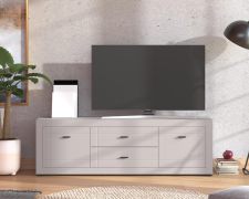 Meuble TV / 2 tiroirs / Couleur : Cachemire / Bords ABS / 2 portes battantes / Dimensions : 166,5 x 41,5 x 53,5 cm / 2 compartiments / Poignées métalliques / Pour le salon