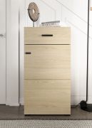 Commode / 1 tiroir / Couleur : Chêne light Port / 1 porte battante / Bords ABS / 3 compartiments / Dimensions : 51,5 x 35 x 98 cm / Poignées & pieds : Noir / Pour l'entrée