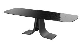 Grande table extensible avec plateau en verre noir Salale 01, Couleur : Noir, dimensions : 180-260 x 95 cm (L x l), coins arrondis, pour salle à manger
