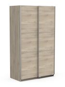 Armoire à portes coulissantes Liganga 01, Matériaux de haute qualité, Couleur : Chêne de Sonoma, Dimensions : 203 x 117 x 60 cm, Deux tringles à vêtements, Deux compartiments