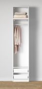 Armoire ouverte / 1 tringle à vêtements / Couleur : Blanc / 2 tiroirs / 1 compartiment / Finition moderne / 51,5 x 55 x 234 cm / Pour l'entrée ou le dressing