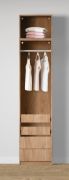 Armoire ouverte / 2 tiroirs intérieurs / Couleur : Chêne Puccini / 1 tringle à vêtements / 1 compartiment / 51,5 x 55 x 234 cm / 2 tiroirs / Armoire étroite
