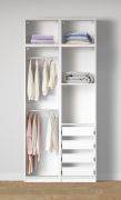 Armoire ouverte / 2 tringles à vêtements / Couleur : Blanc / 4 compartiments / 4 tiroirs intérieurs / Dimensions : 102 x 55 x 234 cm / 1 étagère en bois / Pour chambre à coucher