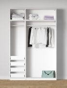 Armoire ouverte / 4 tiroirs intérieurs / Couleur : Blanc / 2 compartiments / 2 tringles à vêtements / Dimensions : 154 x 55 x 234 cm / Design universel / Pour dressing-room