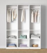 Armoire ouverte / 3 tringles à vêtements / Couleur : Blanc / 4 compartiments / Dimensions : 154 x 55 x 196 cm / Design simple / 6 étagères en bois / Pour le dressing