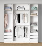Armoire ouverte / Large / 3 tringles à vêtements / Couleur : Blanc / 3 tiroirs intérieurs / 4 compartiments / Dimensions : 206 x 55 x 234 cm / 2 étagères en bois