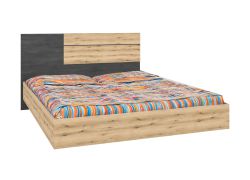 Lit double Apuseni 02 | 160 x 200 cm | Artisan/pin | 2 tiroirs | 2 niches | sommier inclus | tête de lit décorative