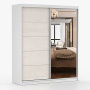 Grande armoire portes coulissantes avec miroir | 2 portes | 6 compartiments | Blanc soie bicolore | Cuillin 05 | 218 x 183 x 61 cm